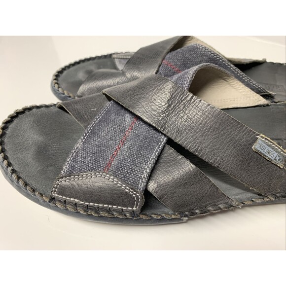 Mens Pikolinos Sandals Slides Size 45 - US 11/12 Gray Leather Canvas Cross Strap main image 7